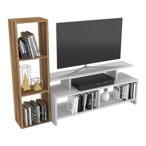 Fernsehtisch Klippan mit Regal Weiß / Walnuss-Optik [en.casa]