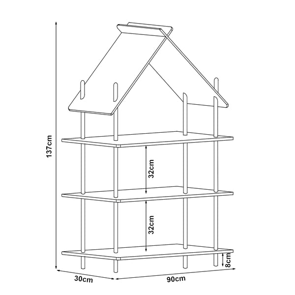 Kinderregal Hamarøy Bambus in Hausoptik 137x90x30cm [en.casa]
