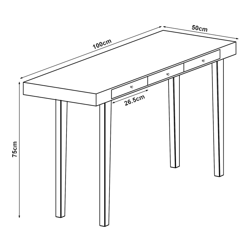 Maßskizze Schreibtisch Hässleholm Bambus 100x50x75cm Natur [en.casa]