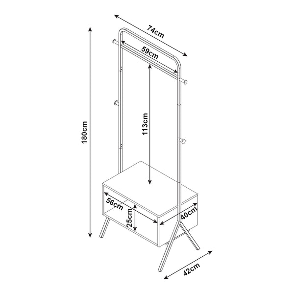 Garderobenständer Averøy 180x74x42cm Schwarz/Walnuss [en.casa]