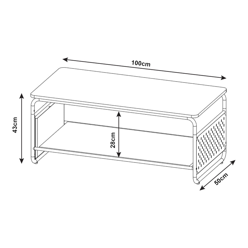 Maßskizze Couchtisch Dyrøy 100x50x43cm Weiß/Eiche [en.casa]
