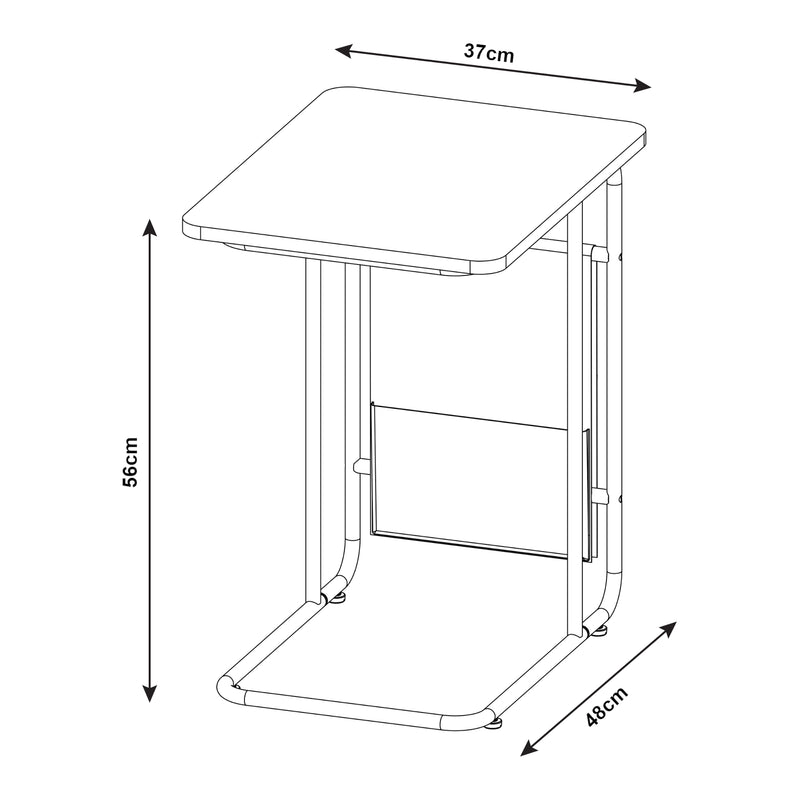 Maßskizze Laptoptisch Dyrøy 56x48x37cm Weiß/Eiche [en.casa]