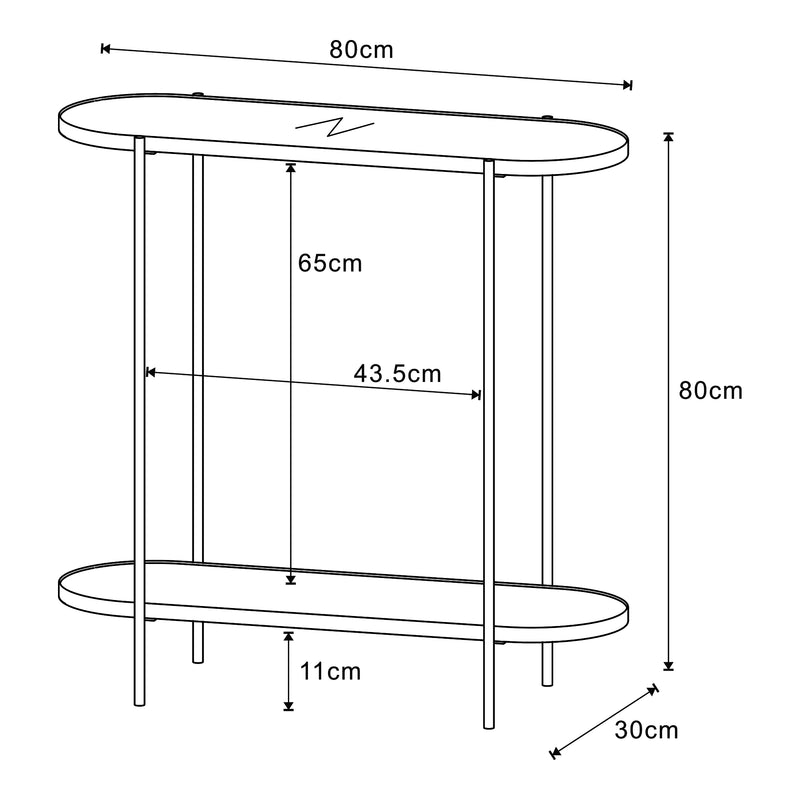 Maßskizze Konsolentisch Høyanger 80x80x30cm Schwarz/Eiche [en.casa]