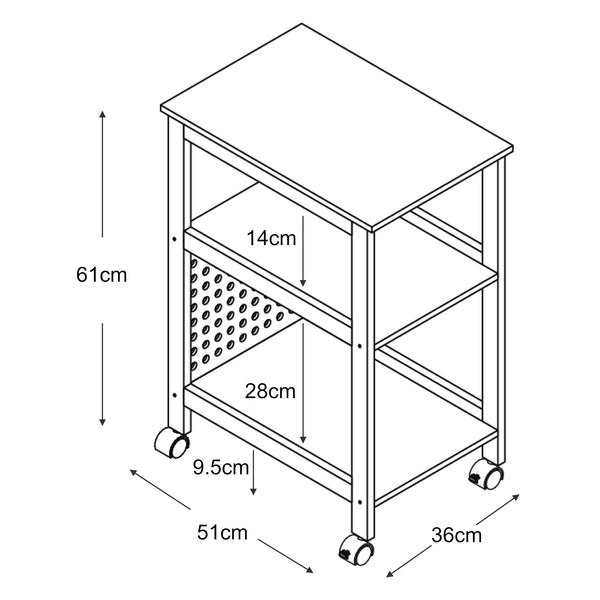 Rollwagen Dønna 61x51x36cm Schwarz/Holzfarben [en.casa]