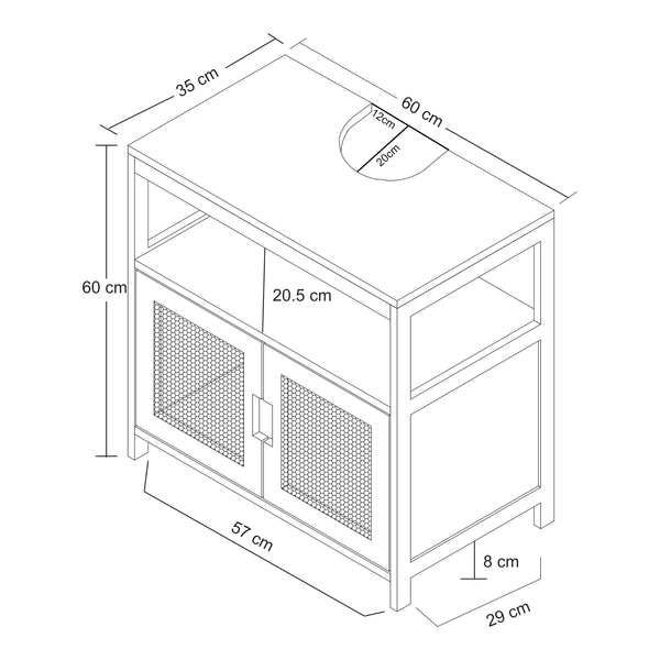 Waschbeckenunterschrank Tervola 60x60x35 cm Schwarz/Bambus [en.casa]