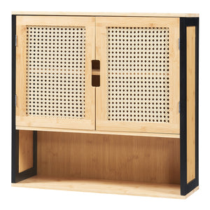 Bad-Hängeschrank Tervola 60x60x20 cm Schwarz/Bambus [en.casa]