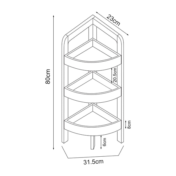 Eckregal Tervola 80x23x23 cm Schwarz/Bambus [en.casa]