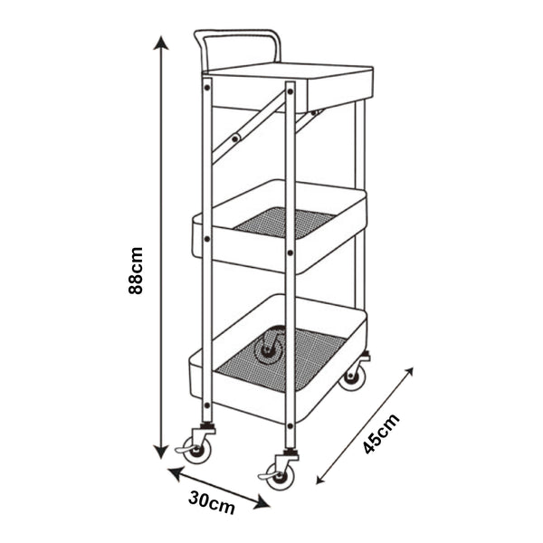 Rollwagen Vörå mit 3 Ebenen 88x45x30cm Schwarz [en.casa]