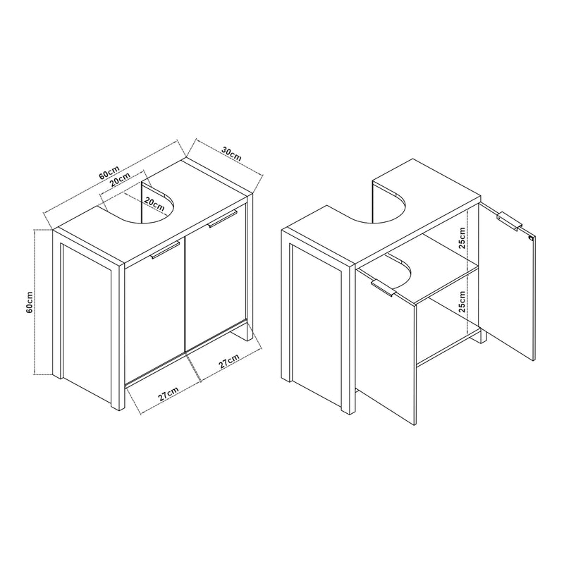 Maßskizze Waschbeckenunterschrank Namsskogan 60x60x30cm Walnussoptik [en.casa]