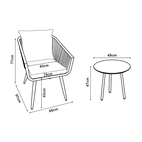 Gartenmöbelset Abriola 3-tlg. Grau [casa.pro]