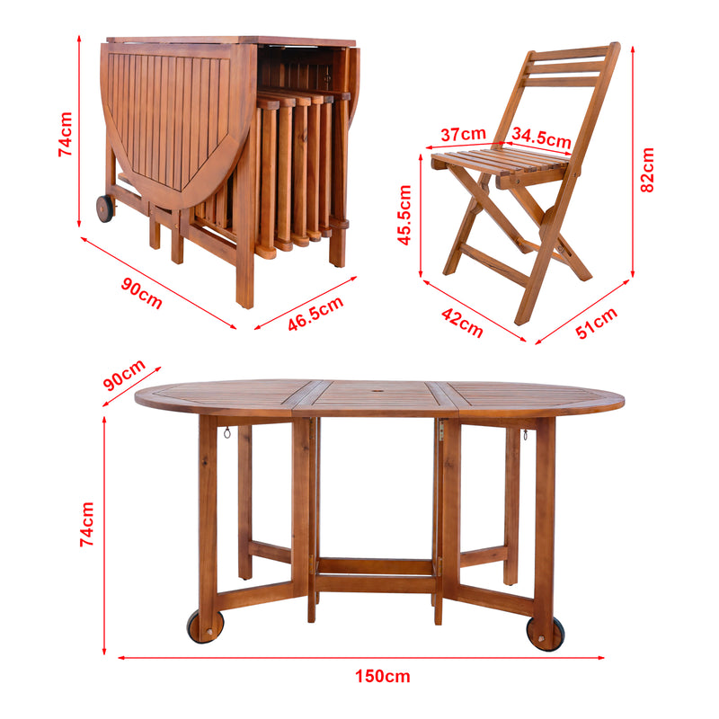 Maßskizze Gartenmöbelset Acerenza 7-tlg. Akazienholz FSC®-zertifiziert [en.casa]