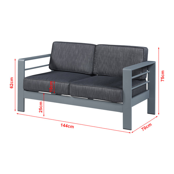 2-Sitzer Outdoor-Sofa Avise Aluminium Dunkelgrau [casa.pro]
