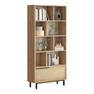 Bücherregal Kvænangen 176x84x30 cm Eichenoptik/Rattanoptik [en.casa]