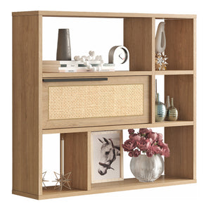 Wandregal Kvænangen 90x22x81cm Eiche/Rattanoptik [en.casa]