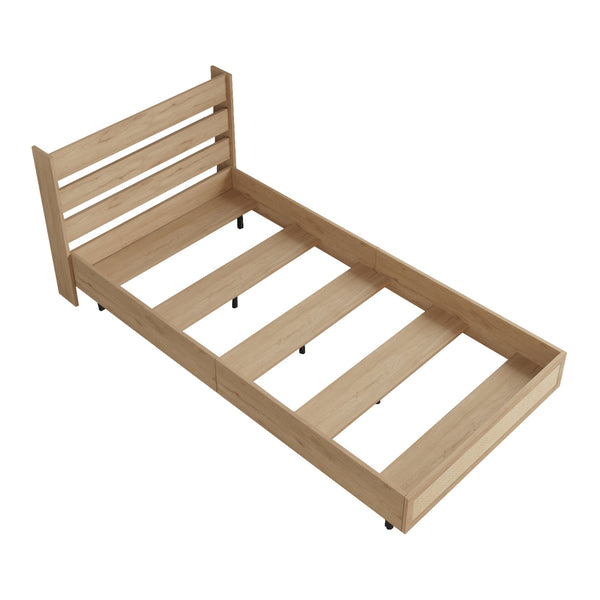 Einzelbett Kvænangen 100x200 cm Eiche-/Rattan-Optik [en.casa]