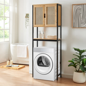 Toilettenschrank Tervola 172x63x27 cm Schwarz/Bambus [en.casa]