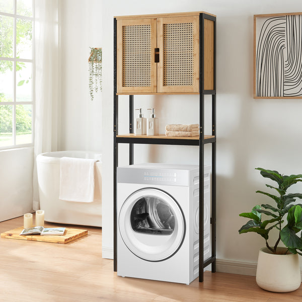 Toilettenschrank Tervola 172x63x27 cm Schwarz/Bambus [en.casa]