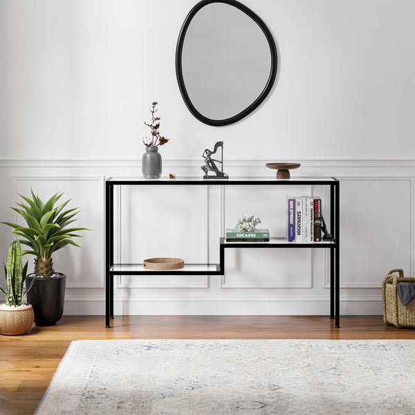 Konsolentisch Videnel mit Glasplatte 120x30x76 cm Schwarz [en.casa]