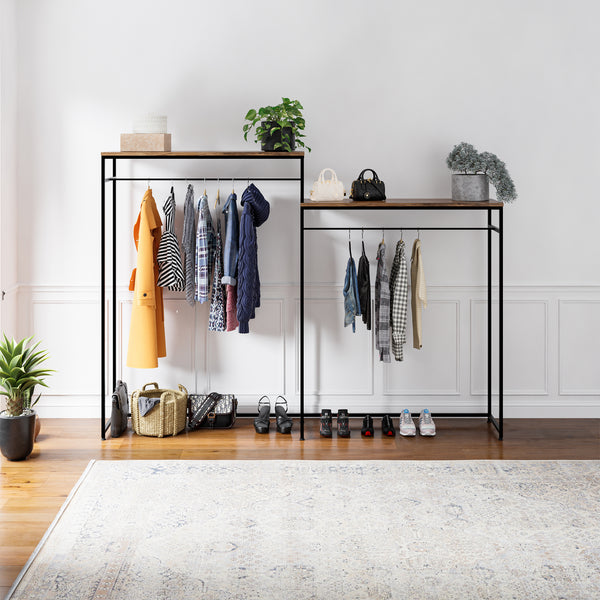 Garderobenständer Skestbyena aus zwei Elementen 140x240x40 cm Schwarz/Walnussoptik [en.casa]