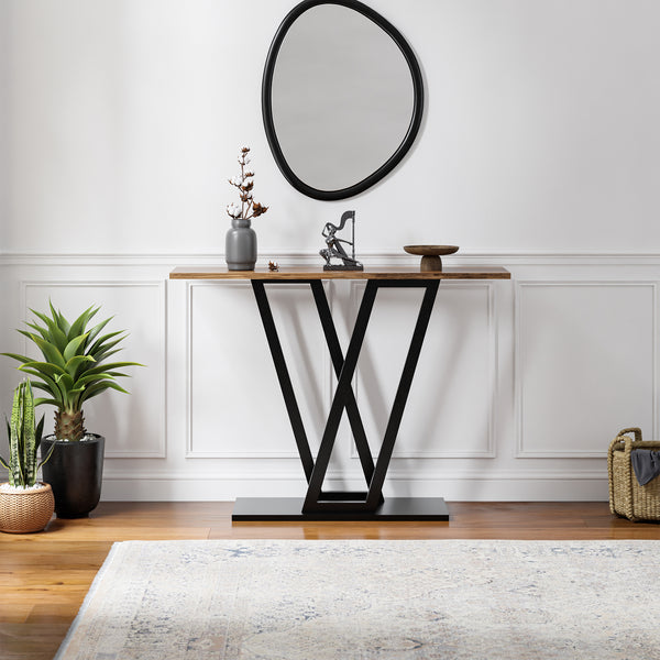 Konsolentisch Seinshung 110x30x80 cm Schwarz/Walnussoptik [en.casa]