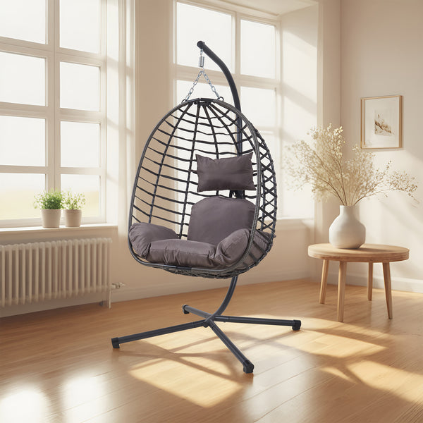 Hängesessel Kandsvas mit Gestell 198x110x95 cm Grau [en.casa]