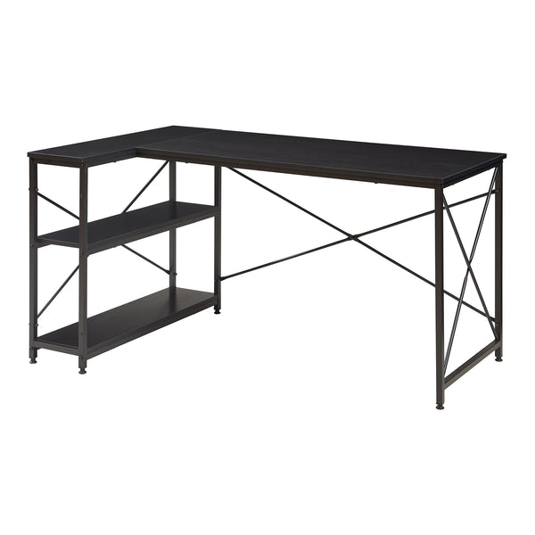 Schreibtisch Raundsvalt mit 1 Regal L-förmig 137x88x75 cm Schwarz [en.casa]