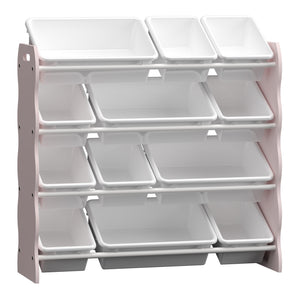 Kinderregal Vestnes mit 12 Aufbewahrungsboxen 78x86x27 cm Cotton Candy/Weiß [en.casa]