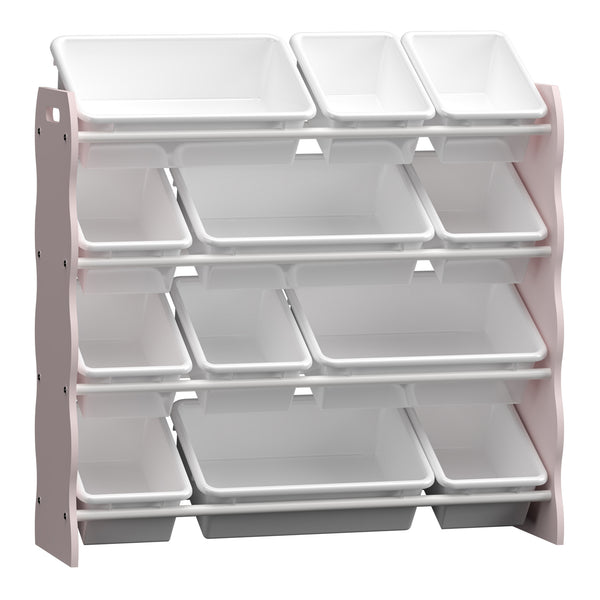 Kinderregal Vestnes mit 12 Aufbewahrungsboxen 78x86x27 cm Cotton Candy/Weiß [en.casa]