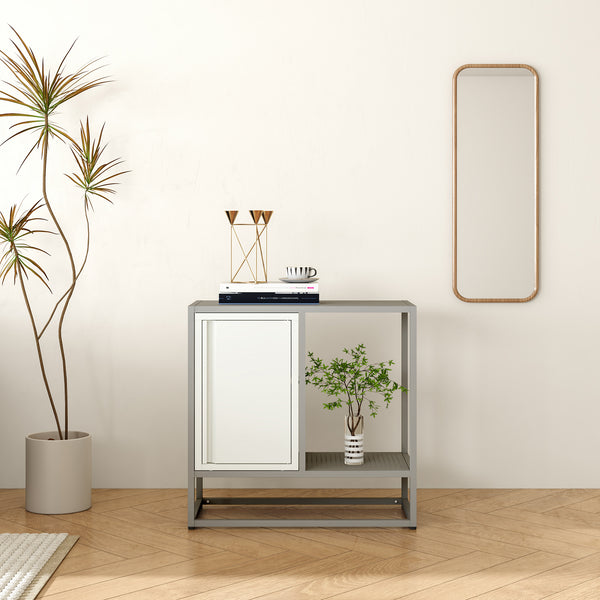 Sideboard Burlöv Stahl 70x72x35 cm Grau/Weiß [en.casa]