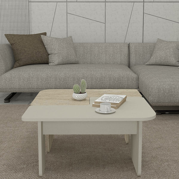 Couchtisch Boneksbelt 2-tlg. Sandstein- und Travertinfarben [en.casa]