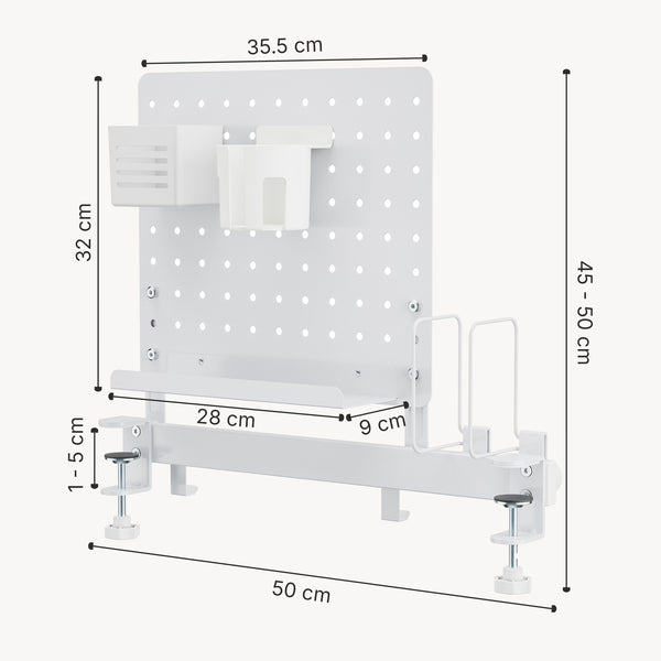 Schreibtisch-Organizer Sauda zum Anklemmen 50x50 cm Stahl Weiß [en.casa]