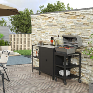 Outdoorset Bolognano Standregal Schrank und Servierwagen Schwarz, matt [casa.pro]