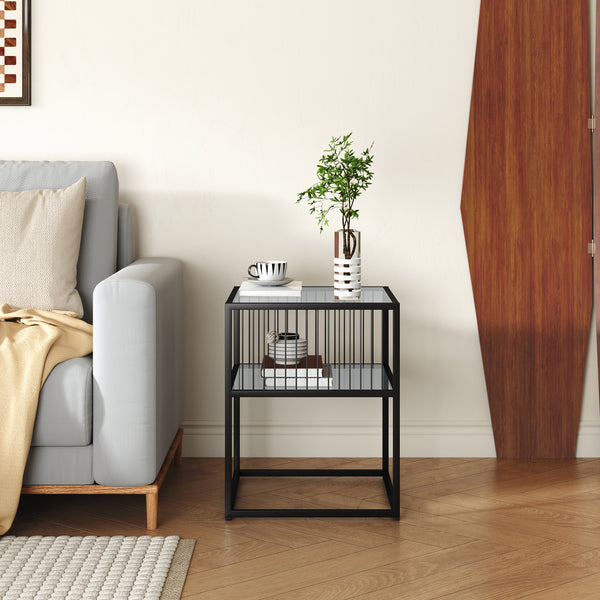 Beistelltisch Tronevn mit Glasplatte 50x40x40 cm Schwarz [en.casa]