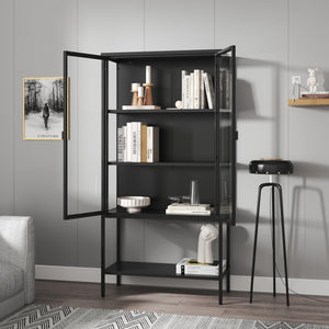 Vitrinenschrank Borshavisa Stahl 2-türig 160x80x35 cm Schwarz [en.casa]