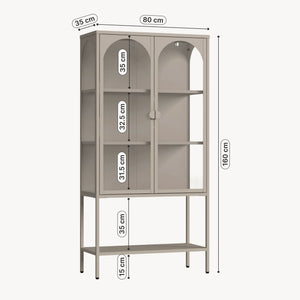 Vitrinenschrank Klippestad Stahl 160x80x35 cm Kamelfarben [en.casa]
