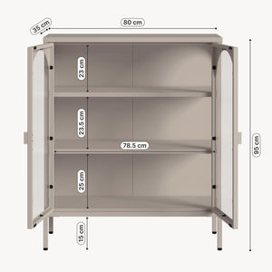 Vitrinen-Sideboard Klippestad Stahl 95x80x35 cm Kamelfarben [en.casa]