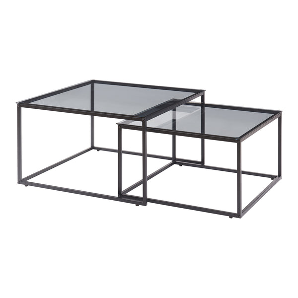 Couchtisch 2er Set Tromlaslo Rauchglas, grau [en.casa]