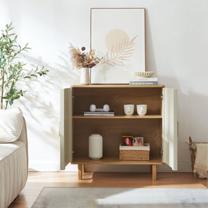 Sideboard Ferrersp mit 2 Türen 80x80x40 cm Eicheoptik/Sandfarben [en.casa]