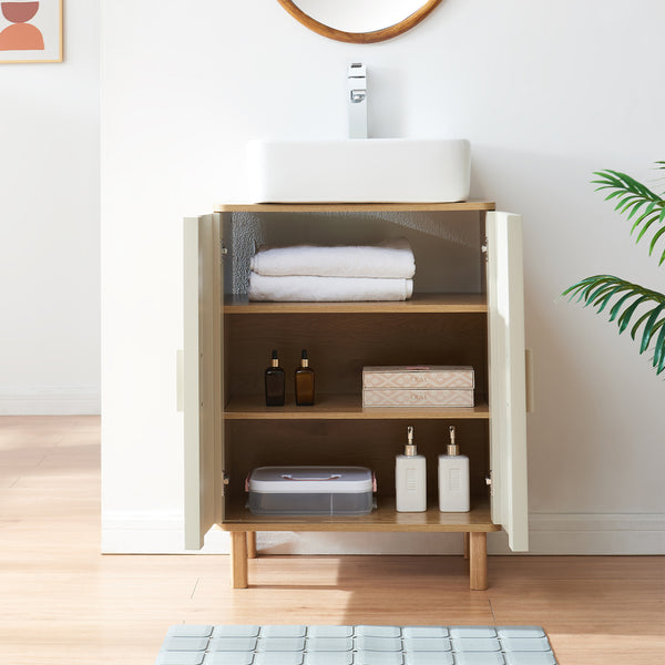 Waschbeckenunterschrank Ferrersp 80x60x35 cm Eicheoptik/Sandfarben [en.casa]