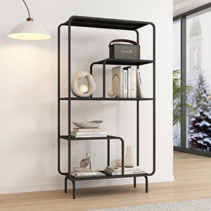 Bücherregal Færder Stahl 145x76x33 cm Schwarz [en.casa]