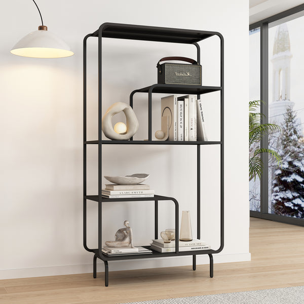 Bücherregal Færder Stahl 145x76x33 cm Schwarz [en.casa]