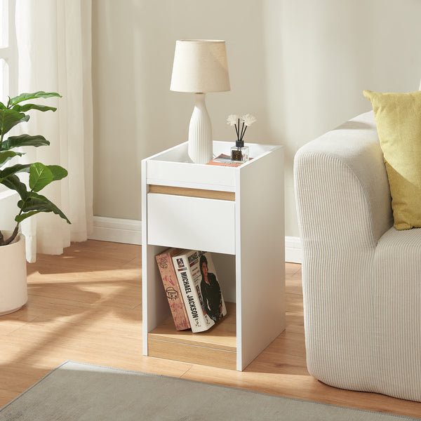 Nachttisch Lure 55x30x35 cm Weiß/Eicheoptik [en.casa]