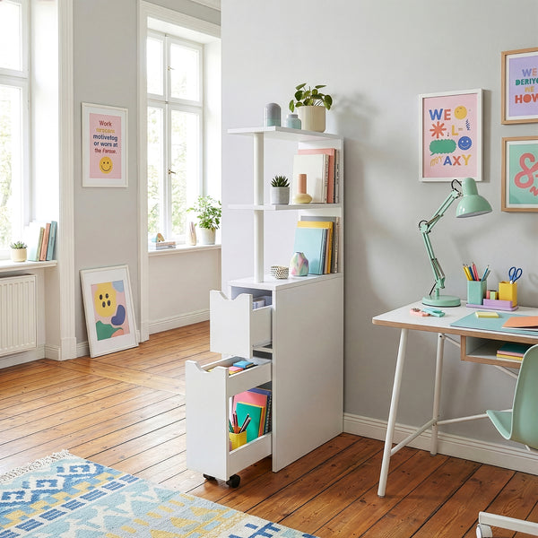 Nischenregal mit Rollauszug Fadeskimma 113x19x45 cm Weiß [en.casa]