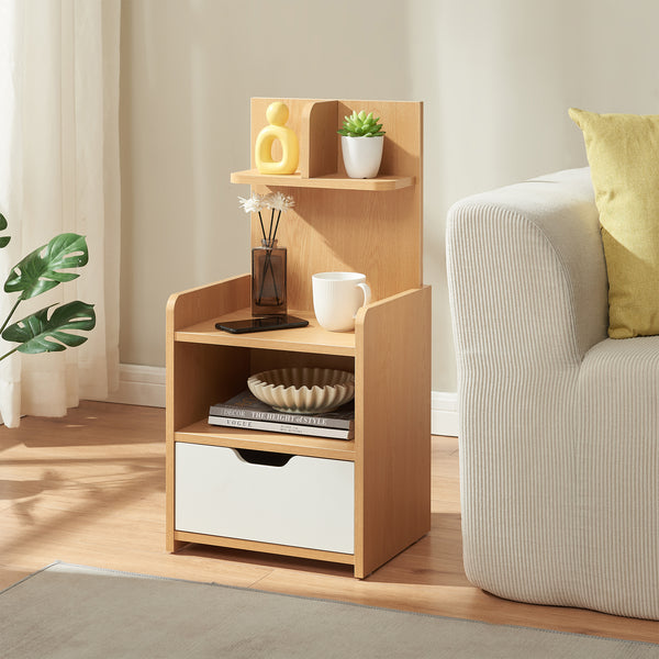 Nachttisch Bordkak mit Regal 75x35x30 cm Eicheoptik/Weiß [en.casa]