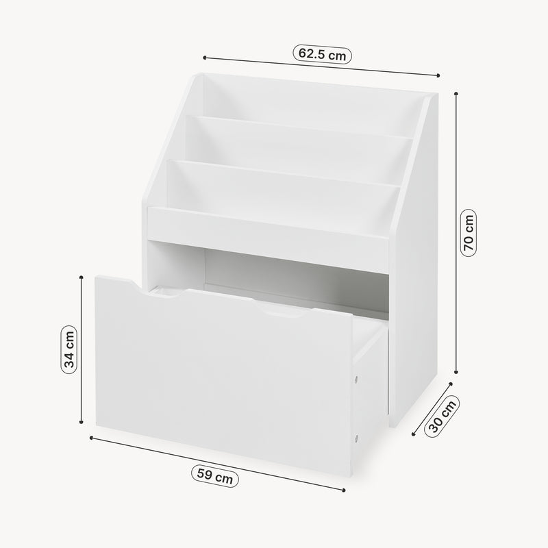 Maßskizze Kinderregal Sirlstalo 70x63x30 cm Weiß [en.casa]