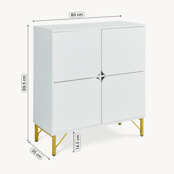 Sideboard Reyri 90x80x35 cm Weiß/Goldfarben [en.casa]