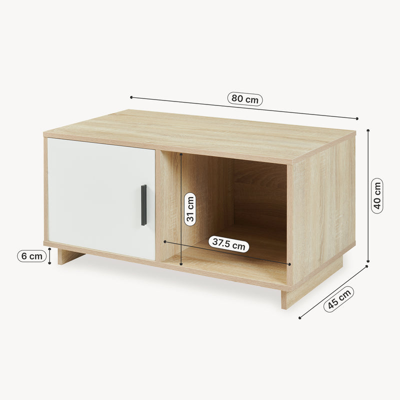 Maßskizze Couchtisch Kenta 80x45x40 cm Sonoma-Eicheoptik/Weiß [en.casa]
