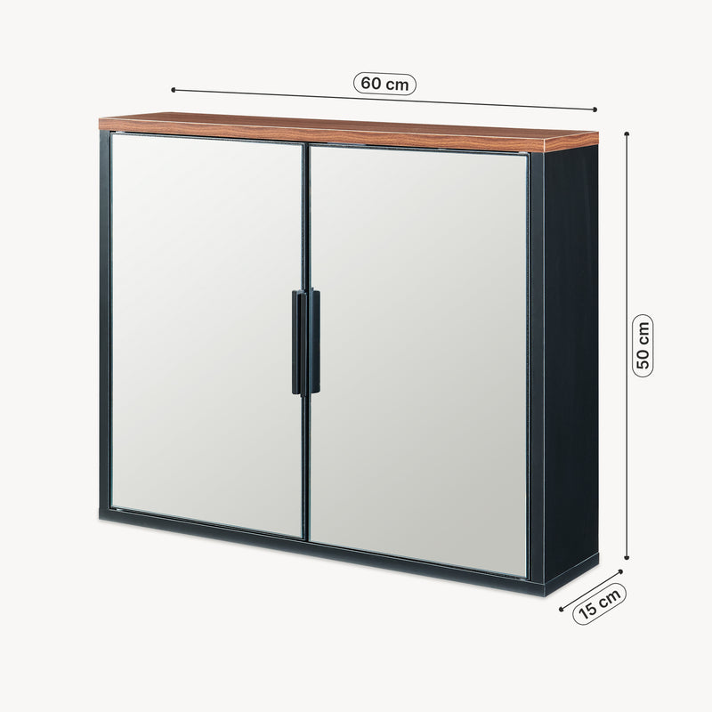 Maßskizze Spiegelschrank Trond 50x60x15 cm Schwarz/Walnussoptik [en.casa]