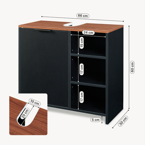 Waschbeckenunterschrank Trond 60x66x30 cm Schwarz/Walnussoptik [en.casa]