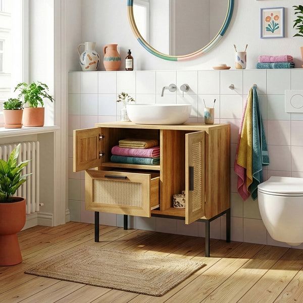 Waschbeckenunterschrank Marhasa 60x60x40 cm Eicheoptik/Schwarz [en.casa]